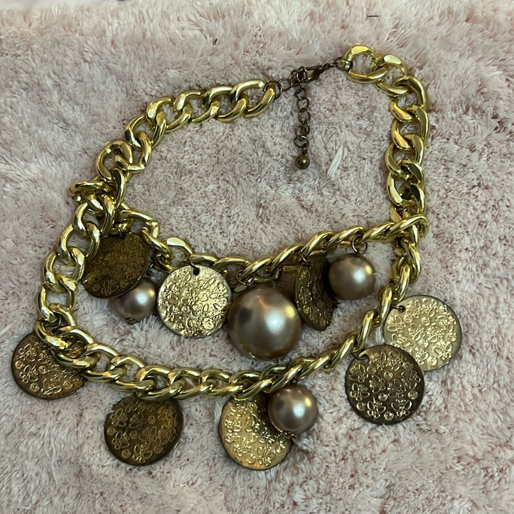Gold chunk necklace with charms